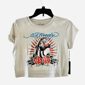 Ed Hardy Vintage 2000 Style Panther Tattoo Graphic Cropped T-Shirt